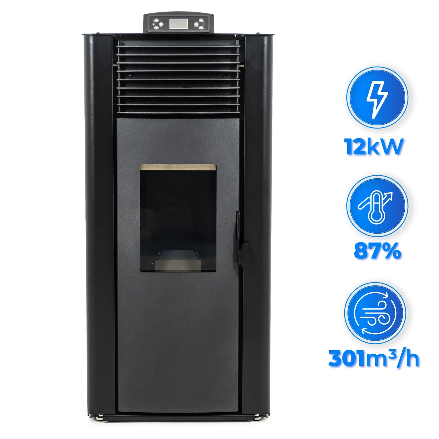 Estufa de pellets VAYNE BLACK 12 kW con camisa de agua